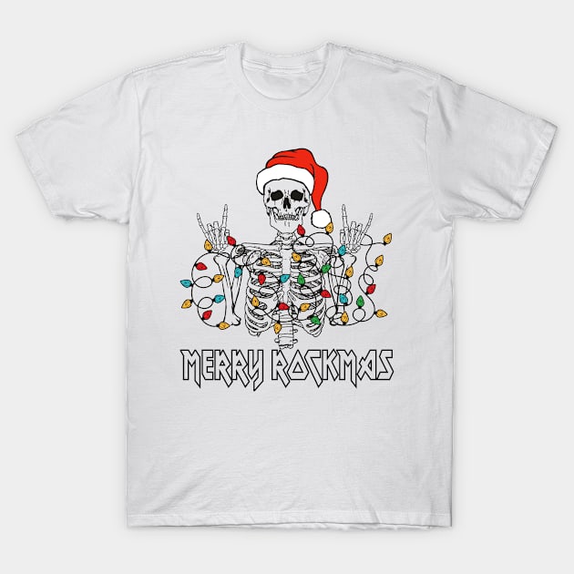 Merry Rockmas Skeleton Santa Christmas Day Fun Xmas T-Shirt by Jas-Kei Designs